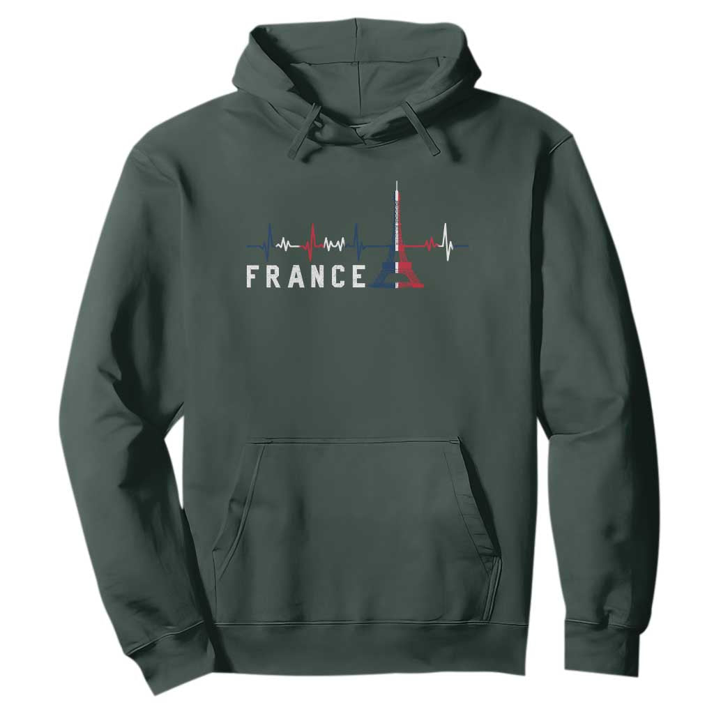France Paris Heartbeat French Flag Eiffel Tower Souvenir Gift Hoodie TS14 Dark Forest Green Print Your Wear
