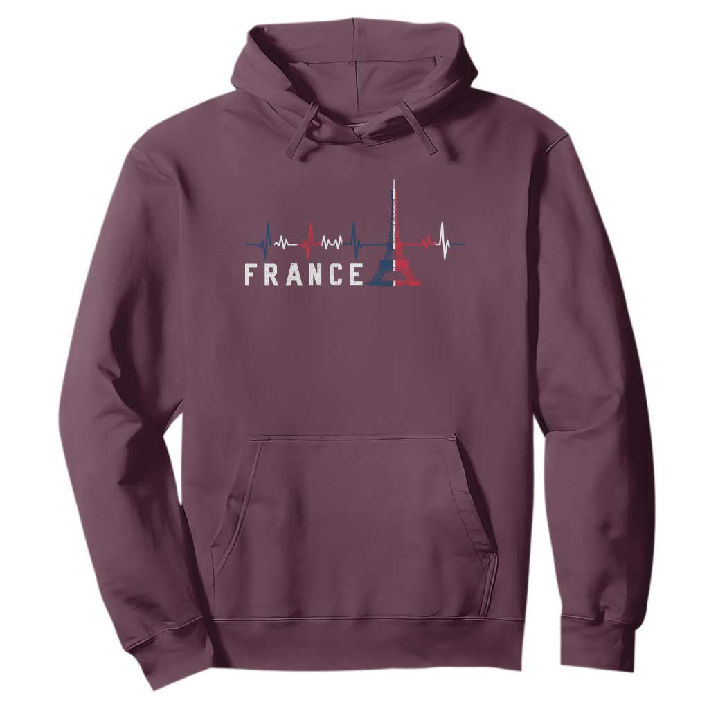 France Paris Heartbeat French Flag Eiffel Tower Souvenir Gift Hoodie TS14 Maroon Print Your Wear