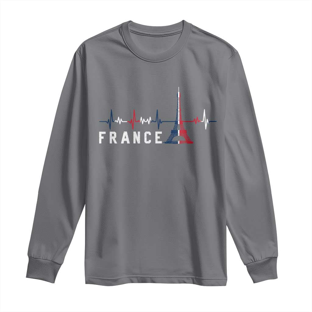 France Paris Heartbeat French Flag Eiffel Tower Souvenir Gift Long Sleeve Shirt TS14 Charcoal Print Your Wear