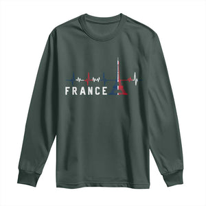 France Paris Heartbeat French Flag Eiffel Tower Souvenir Gift Long Sleeve Shirt TS14 Dark Forest Green Print Your Wear