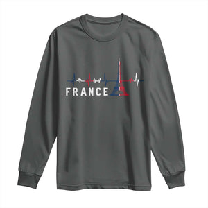 France Paris Heartbeat French Flag Eiffel Tower Souvenir Gift Long Sleeve Shirt TS14 Dark Heather Print Your Wear