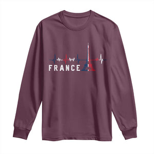 France Paris Heartbeat French Flag Eiffel Tower Souvenir Gift Long Sleeve Shirt TS14 Maroon Print Your Wear