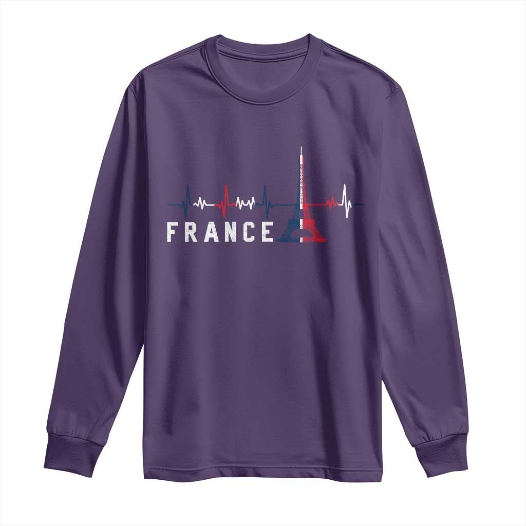 France Paris Heartbeat French Flag Eiffel Tower Souvenir Gift Long Sleeve Shirt TS14 Purple Print Your Wear