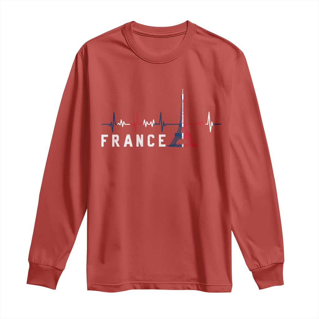 France Paris Heartbeat French Flag Eiffel Tower Souvenir Gift Long Sleeve Shirt TS14 S Red Print Your Wear