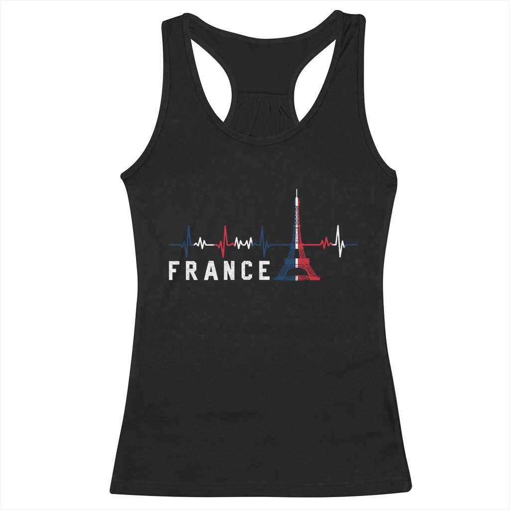 France Paris Heartbeat French Flag Eiffel Tower Souvenir Gift Racerback Tank Top TS14 Black Print Your Wear