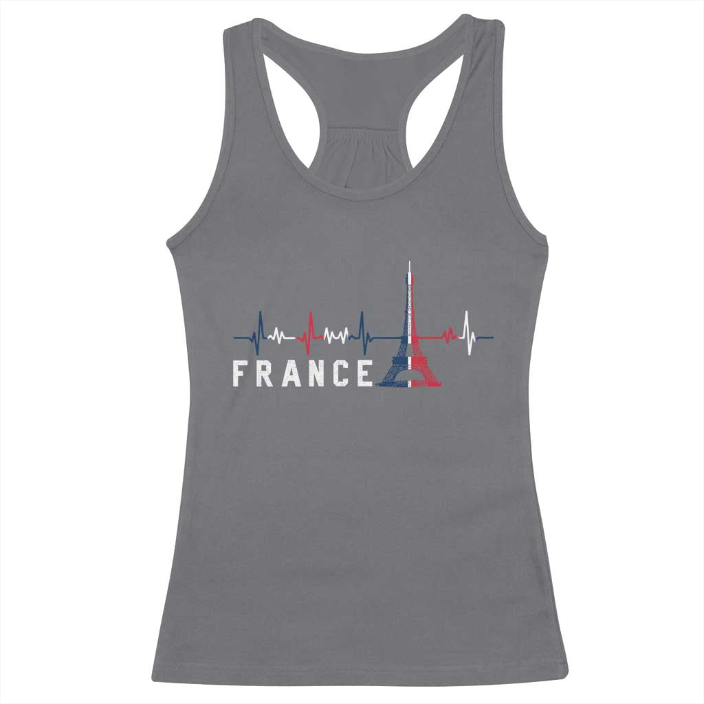 France Paris Heartbeat French Flag Eiffel Tower Souvenir Gift Racerback Tank Top TS14 Charcoal Print Your Wear