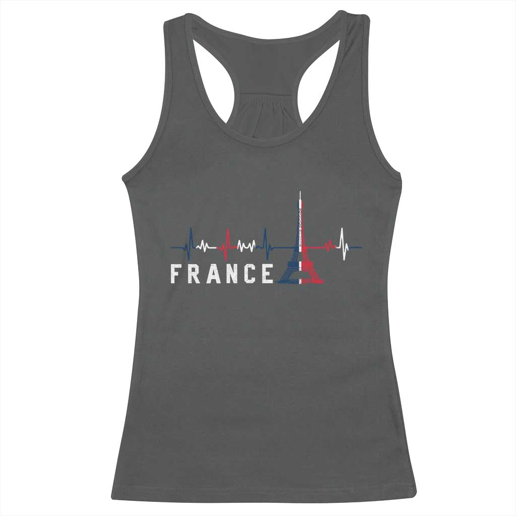 France Paris Heartbeat French Flag Eiffel Tower Souvenir Gift Racerback Tank Top TS14 Dark Heather Print Your Wear