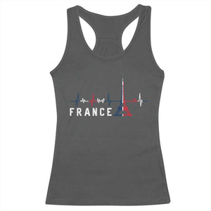 France Paris Heartbeat French Flag Eiffel Tower Souvenir Gift Racerback Tank Top TS14 Dark Heather Print Your Wear