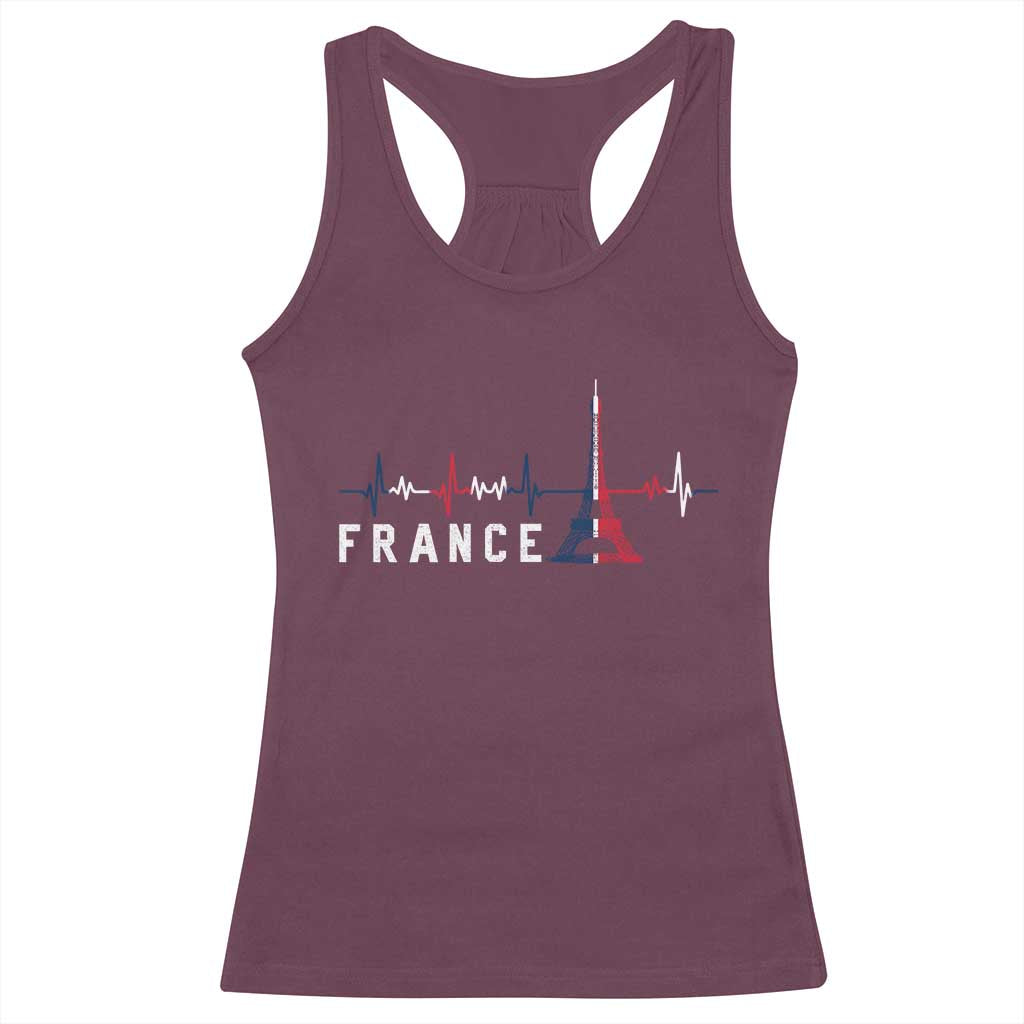 France Paris Heartbeat French Flag Eiffel Tower Souvenir Gift Racerback Tank Top TS14 Maroon Print Your Wear