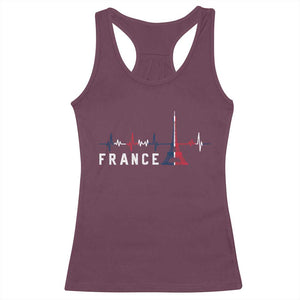 France Paris Heartbeat French Flag Eiffel Tower Souvenir Gift Racerback Tank Top TS14 Maroon Print Your Wear