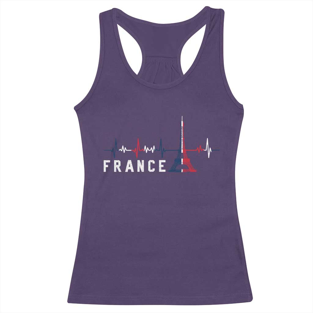 France Paris Heartbeat French Flag Eiffel Tower Souvenir Gift Racerback Tank Top TS14 Purple Print Your Wear