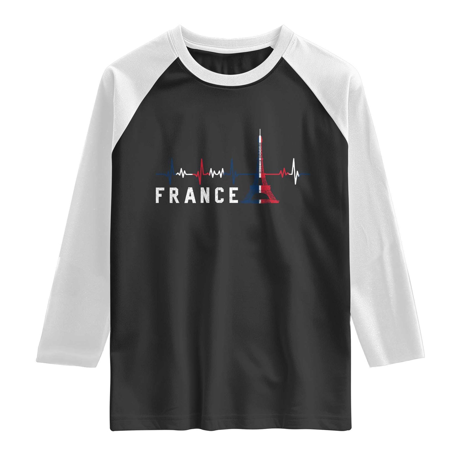 France Paris Heartbeat French Flag Eiffel Tower Souvenir Gift Raglan Shirt TS14 Black White Print Your Wear