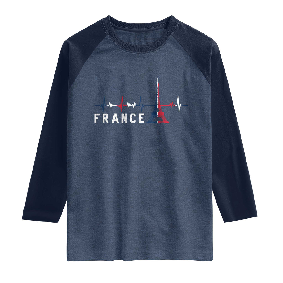 France Paris Heartbeat French Flag Eiffel Tower Souvenir Gift Raglan Shirt TS14 Heather Denim Navy Print Your Wear