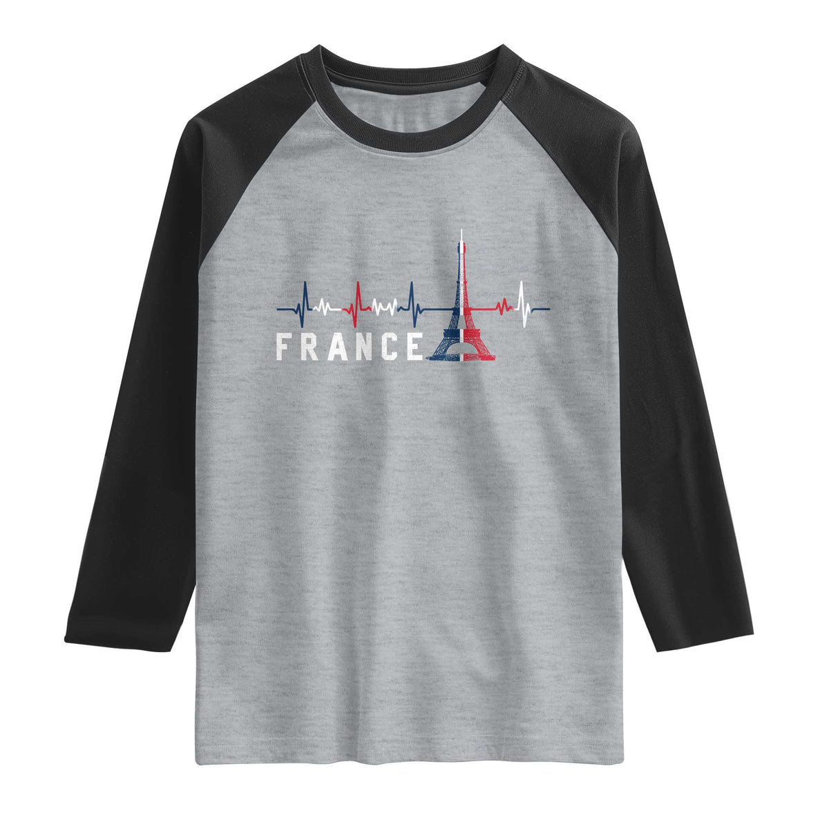 France Paris Heartbeat French Flag Eiffel Tower Souvenir Gift Raglan Shirt TS14 Heather Gray Black Print Your Wear