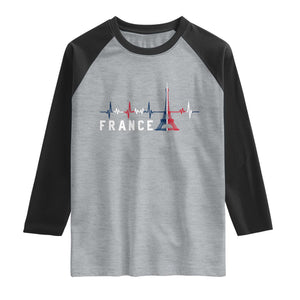 France Paris Heartbeat French Flag Eiffel Tower Souvenir Gift Raglan Shirt TS14 Heather Gray Black Print Your Wear