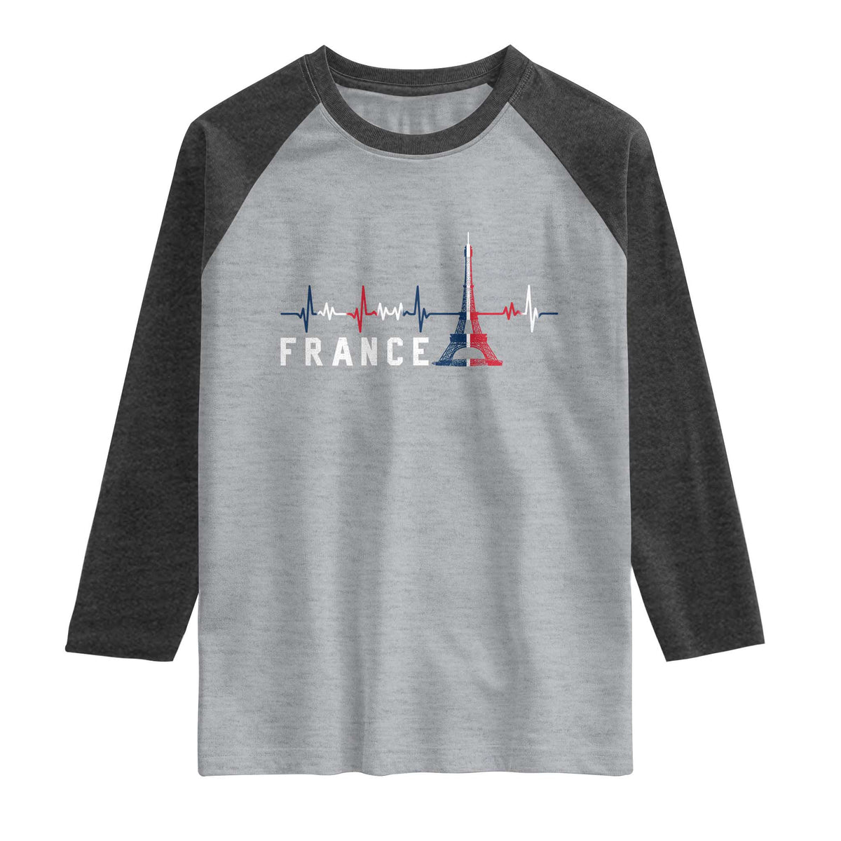 France Paris Heartbeat French Flag Eiffel Tower Souvenir Gift Raglan Shirt TS14 Heather Gray Heather Charcoal Print Your Wear