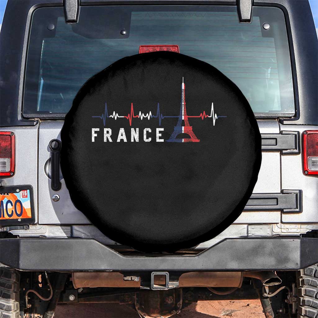 France Paris Heartbeat French Flag Eiffel Tower Souvenir Gift Spare Tire Cover TS14 No hole Black Print Your Wear