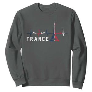 France Paris Heartbeat French Flag Eiffel Tower Souvenir Gift Sweatshirt TS14 Dark Heather Print Your Wear