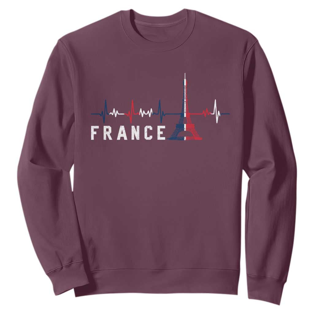 France Paris Heartbeat French Flag Eiffel Tower Souvenir Gift Sweatshirt TS14 Maroon Print Your Wear