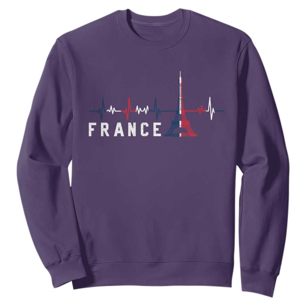 France Paris Heartbeat French Flag Eiffel Tower Souvenir Gift Sweatshirt TS14 Purple Print Your Wear