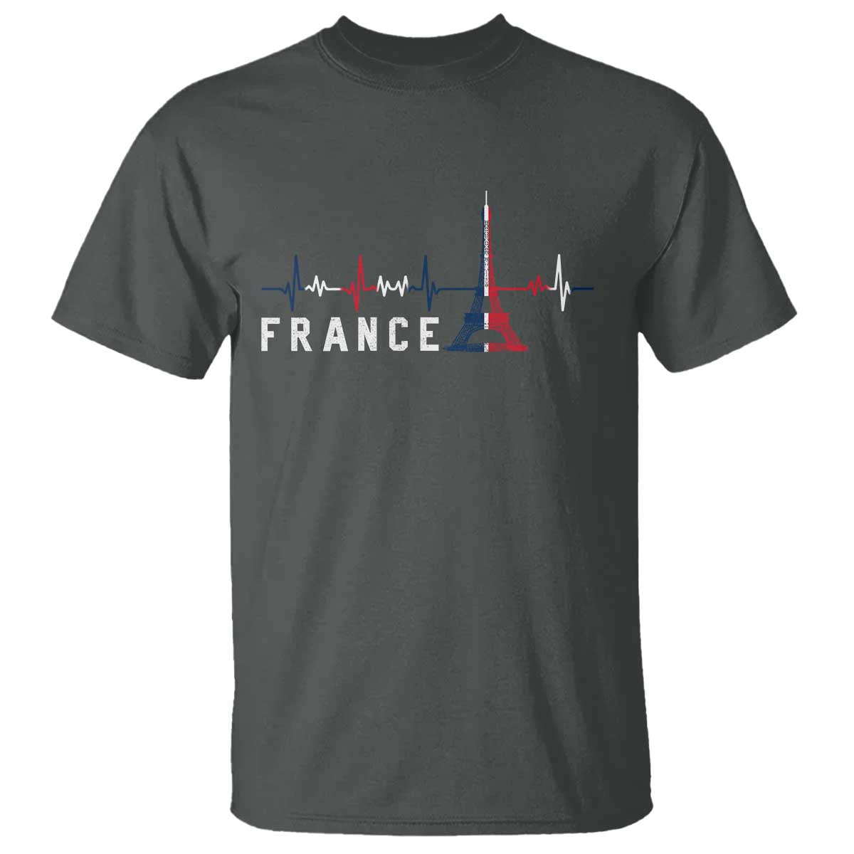 France Paris Heartbeat French Flag Eiffel Tower Souvenir Gift T Shirt TS14 Dark Heather Print Your Wear