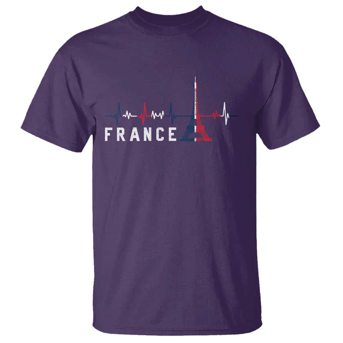 France Paris Heartbeat French Flag Eiffel Tower Souvenir Gift T Shirt TS14 Purple Print Your Wear