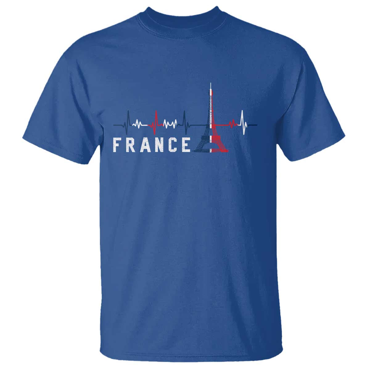 France Paris Heartbeat French Flag Eiffel Tower Souvenir Gift T Shirt TS14 Royal Blue Print Your Wear