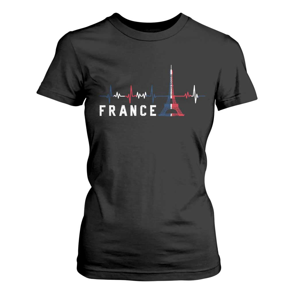 France Paris Heartbeat French Flag Eiffel Tower Souvenir Gift T Shirt For Women TS14 Black Print Your Wear