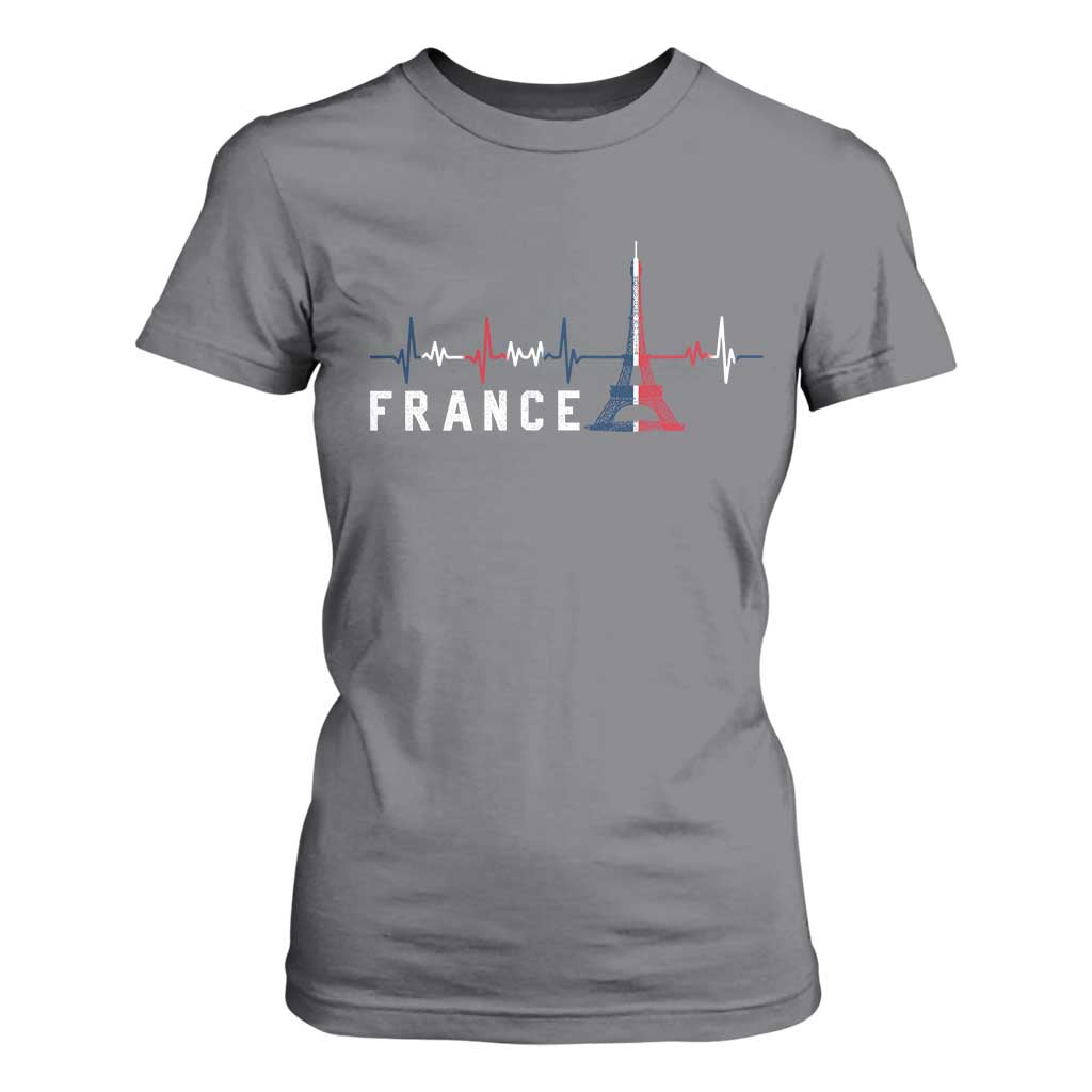 France Paris Heartbeat French Flag Eiffel Tower Souvenir Gift T Shirt For Women TS14 Charcoal Print Your Wear