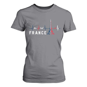 France Paris Heartbeat French Flag Eiffel Tower Souvenir Gift T Shirt For Women TS14 Charcoal Print Your Wear