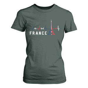 France Paris Heartbeat French Flag Eiffel Tower Souvenir Gift T Shirt For Women TS14 Dark Forest Green Print Your Wear