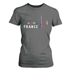 France Paris Heartbeat French Flag Eiffel Tower Souvenir Gift T Shirt For Women TS14 Dark Heather Print Your Wear