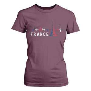 France Paris Heartbeat French Flag Eiffel Tower Souvenir Gift T Shirt For Women TS14 Maroon Print Your Wear