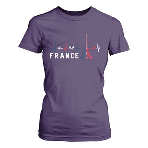 France Paris Heartbeat French Flag Eiffel Tower Souvenir Gift T Shirt For Women TS14 Purple Print Your Wear