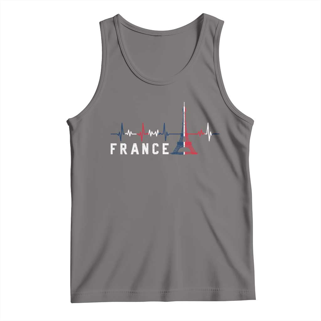 France Paris Heartbeat French Flag Eiffel Tower Souvenir Gift Tank Top TS14 Deep Heather Print Your Wear