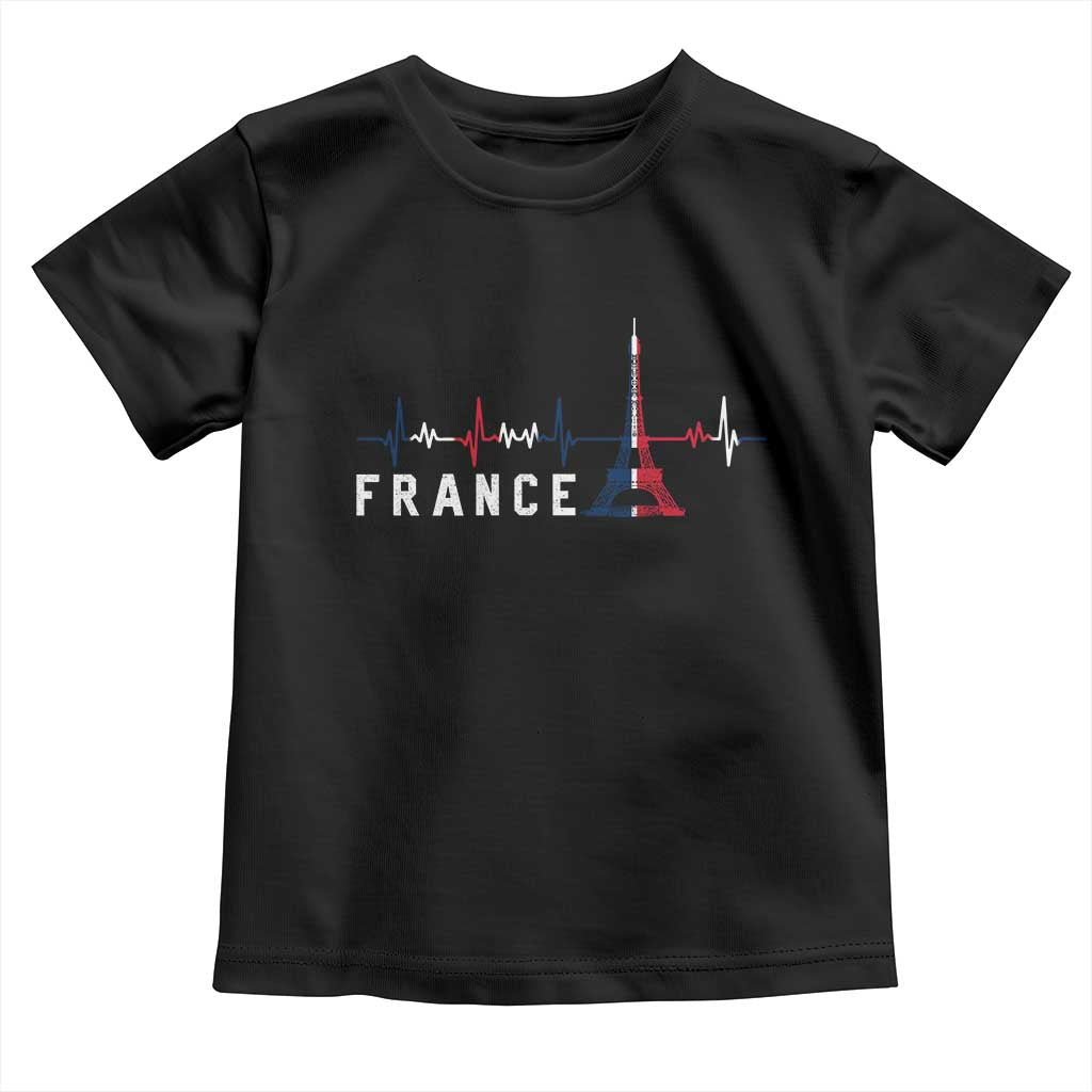 France Paris Heartbeat French Flag Eiffel Tower Souvenir Gift Toddler T Shirt TS14 Black Print Your Wear