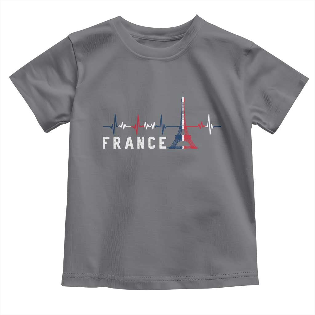 France Paris Heartbeat French Flag Eiffel Tower Souvenir Gift Toddler T Shirt TS14 Charcoal Print Your Wear