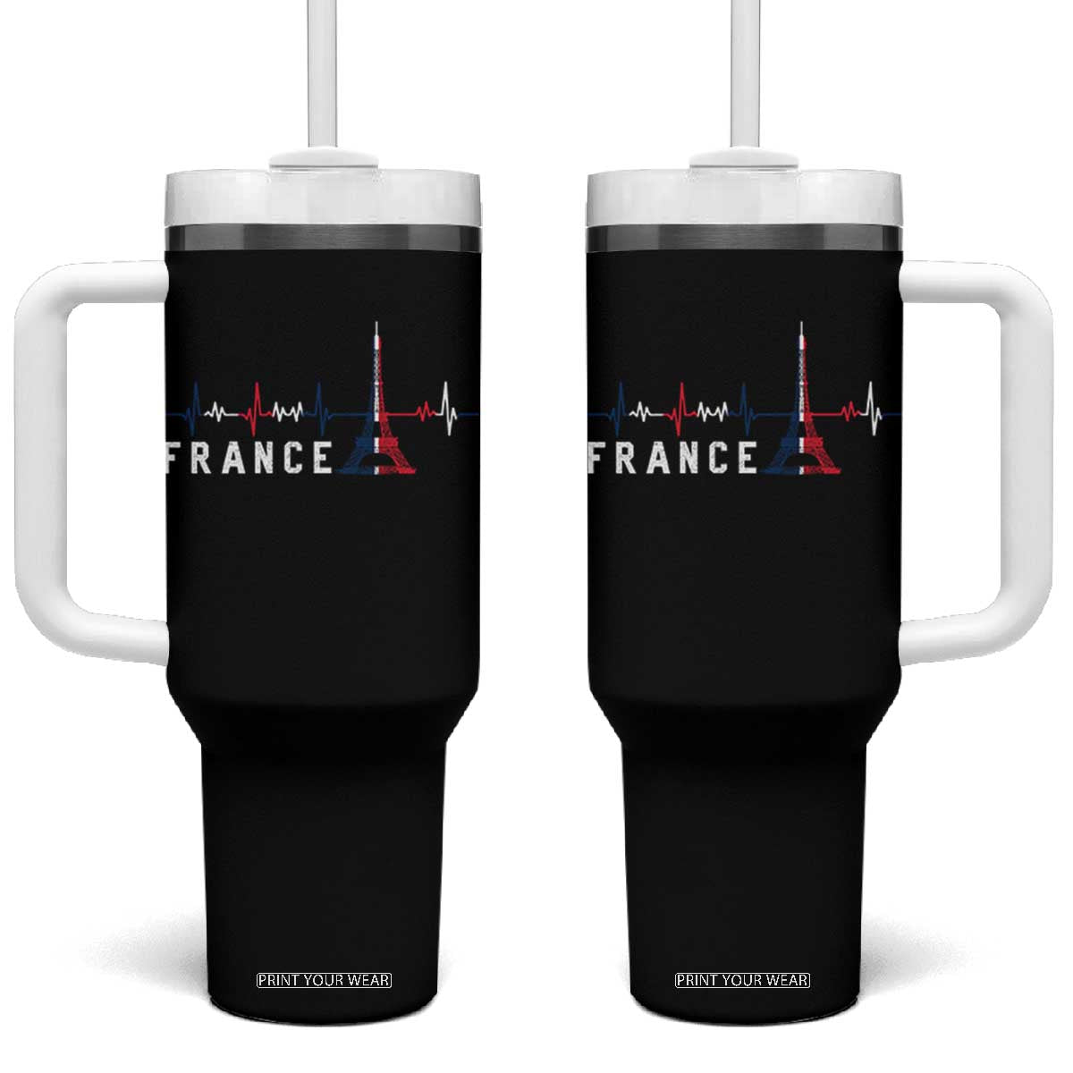 France Paris Heartbeat French Flag Eiffel Tower Souvenir Gift Tumbler With Handle TS14 One Size: 40 oz Black Print Your Wear