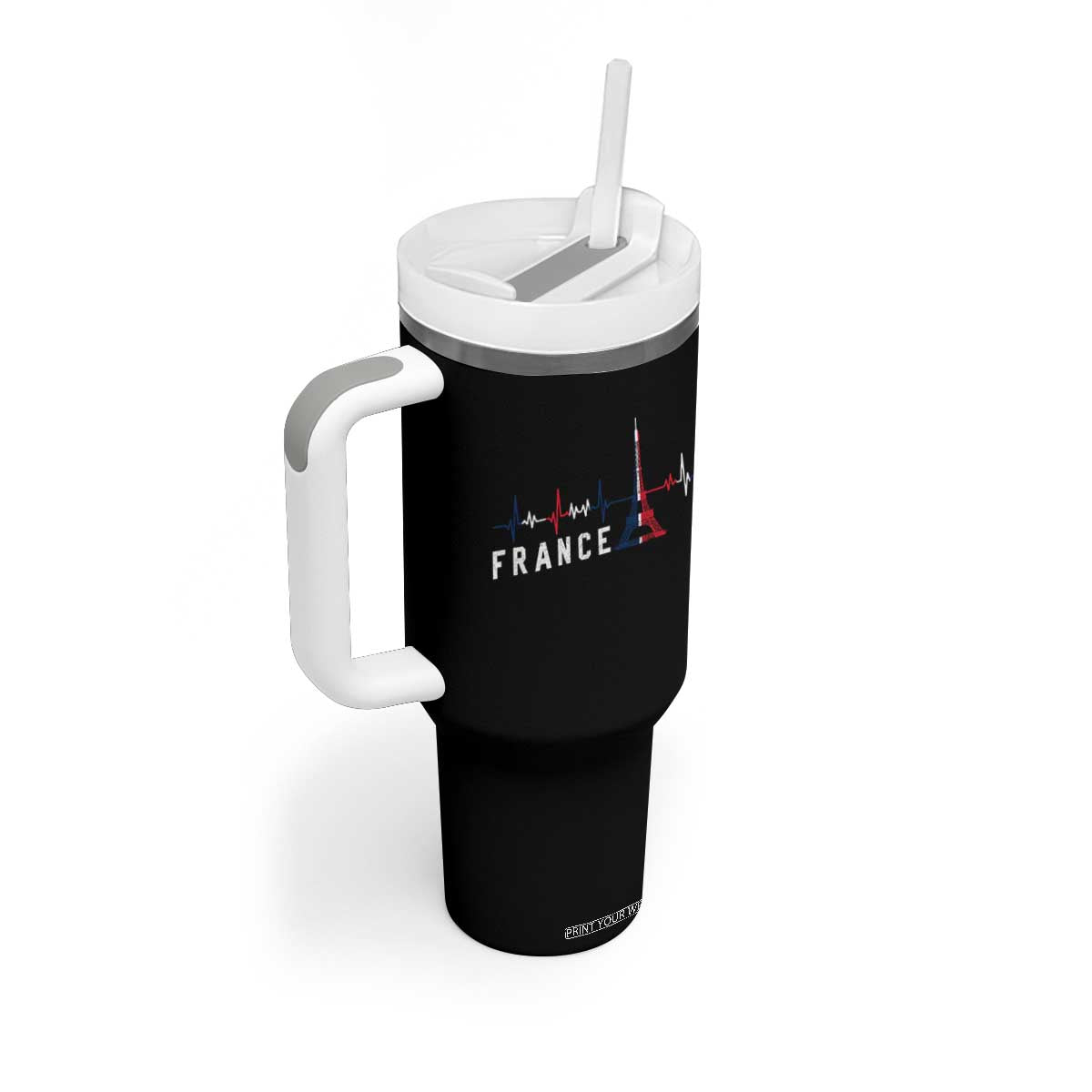 France Paris Heartbeat French Flag Eiffel Tower Souvenir Gift Tumbler With Handle TS14 Print Your Wear