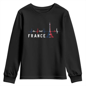France Paris Heartbeat French Flag Eiffel Tower Souvenir Gift Youth Sweatshirt TS14 Black Print Your Wear