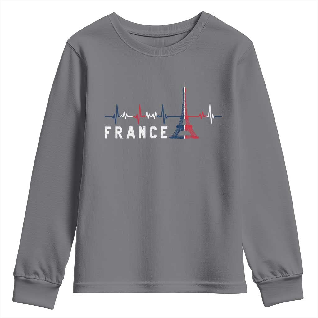 France Paris Heartbeat French Flag Eiffel Tower Souvenir Gift Youth Sweatshirt TS14 Charcoal Print Your Wear