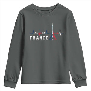 France Paris Heartbeat French Flag Eiffel Tower Souvenir Gift Youth Sweatshirt TS14 Dark Heather Print Your Wear