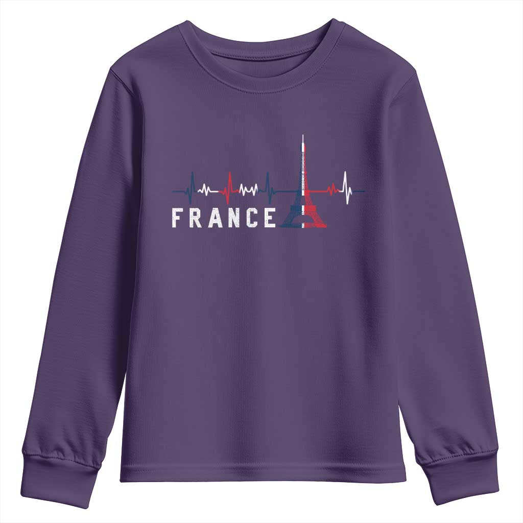France Paris Heartbeat French Flag Eiffel Tower Souvenir Gift Youth Sweatshirt TS14 Purple Print Your Wear
