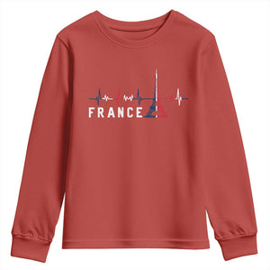 France Paris Heartbeat French Flag Eiffel Tower Souvenir Gift Youth Sweatshirt TS14 Red Print Your Wear