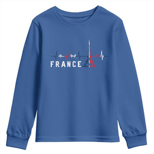 France Paris Heartbeat French Flag Eiffel Tower Souvenir Gift Youth Sweatshirt TS14 Royal Blue Print Your Wear