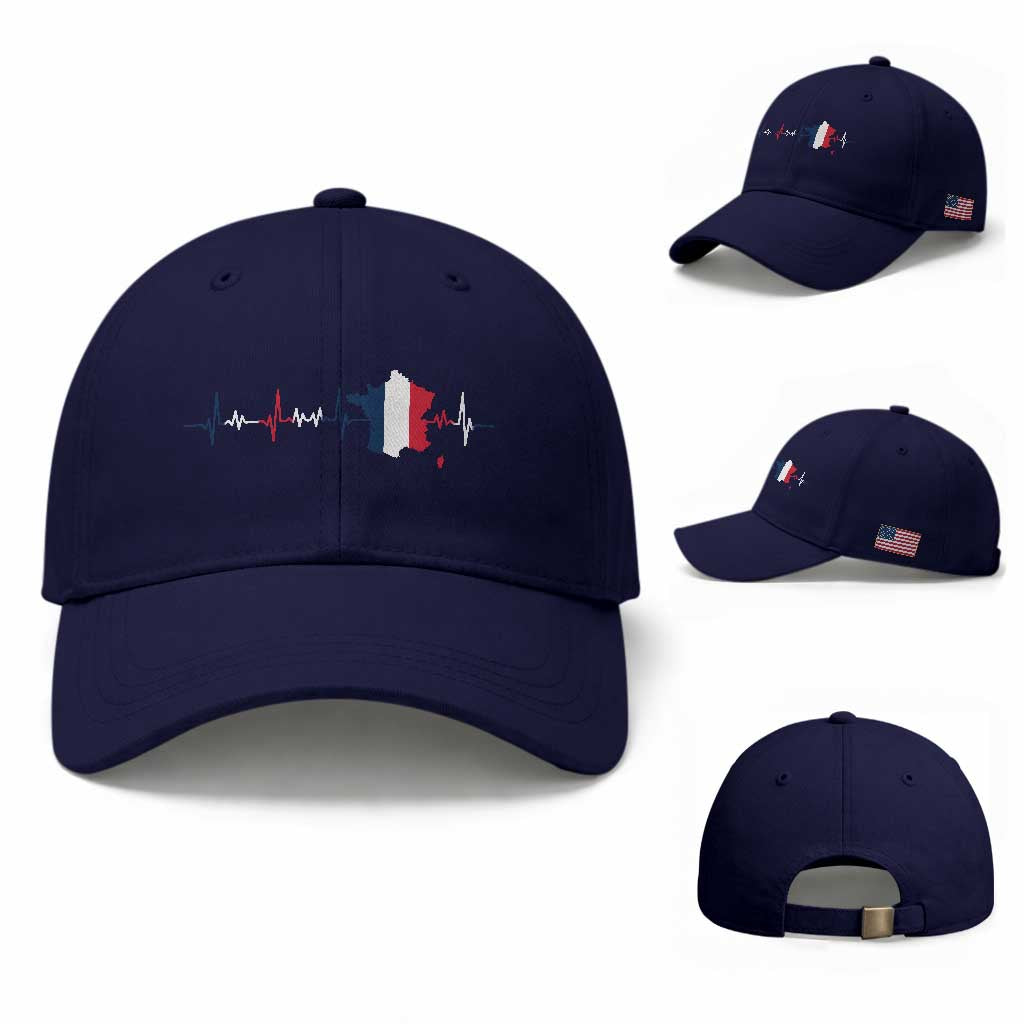France Heartbeat EKG French Flag Map Baseball Cap TS14 Baseball Cap Universal Fit Dark Blue Print Your Wear