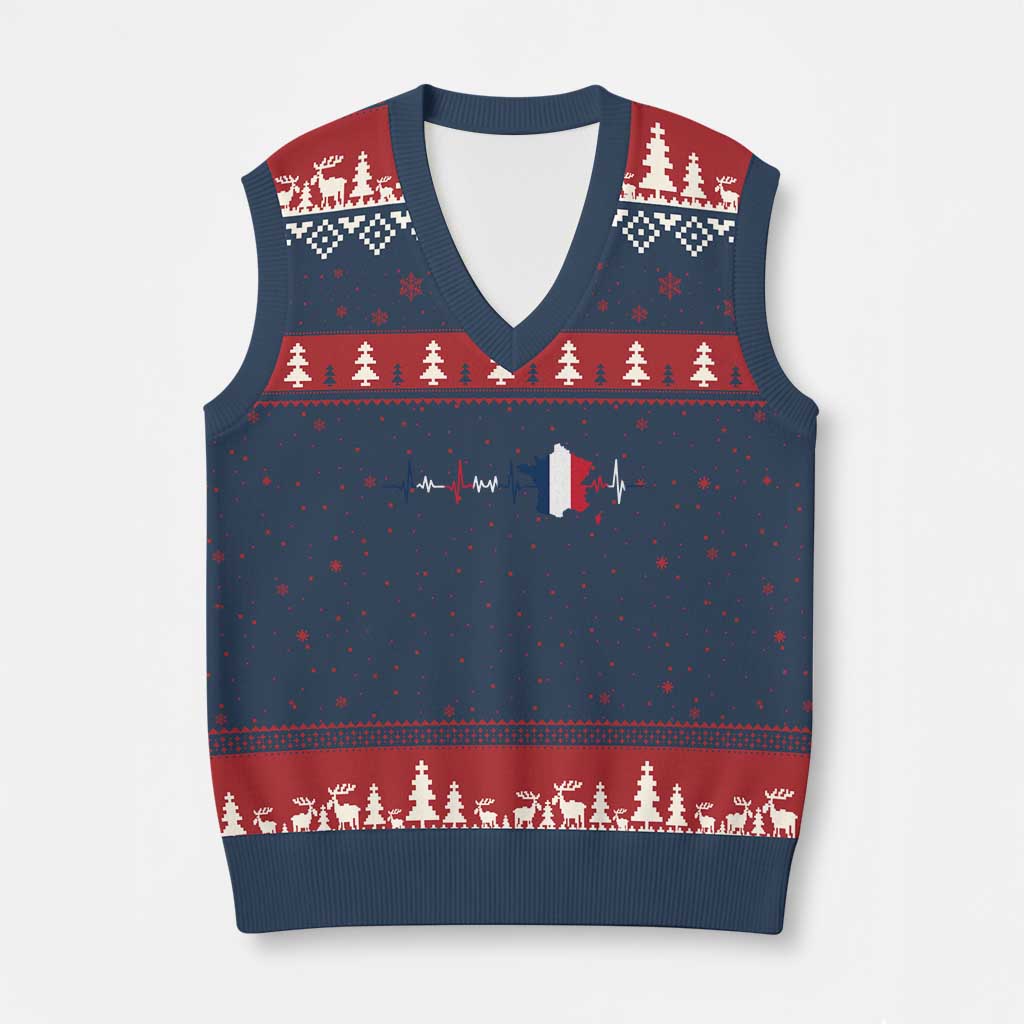 France Heartbeat EKG French Flag Map V-Neck Knit Sweater Vest TS14 Navy Red Print Your Wear