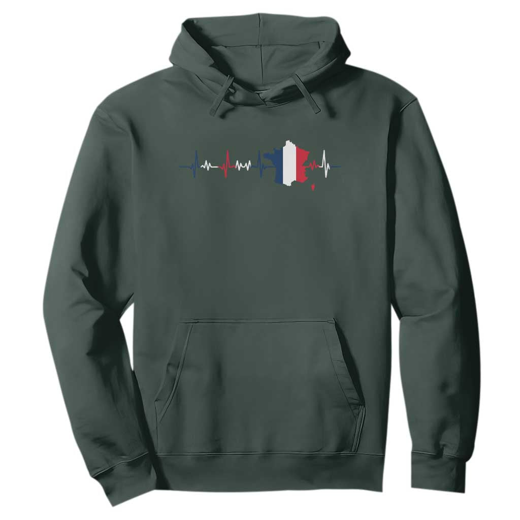 France Heartbeat EKG French Flag Map Hoodie TS14 Dark Forest Green Print Your Wear