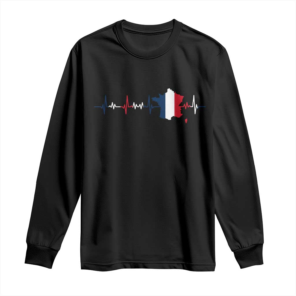 France Heartbeat EKG French Flag Map Long Sleeve Shirt TS14 Black Print Your Wear