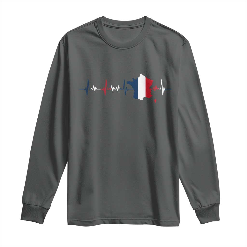 France Heartbeat EKG French Flag Map Long Sleeve Shirt TS14 Dark Heather Print Your Wear